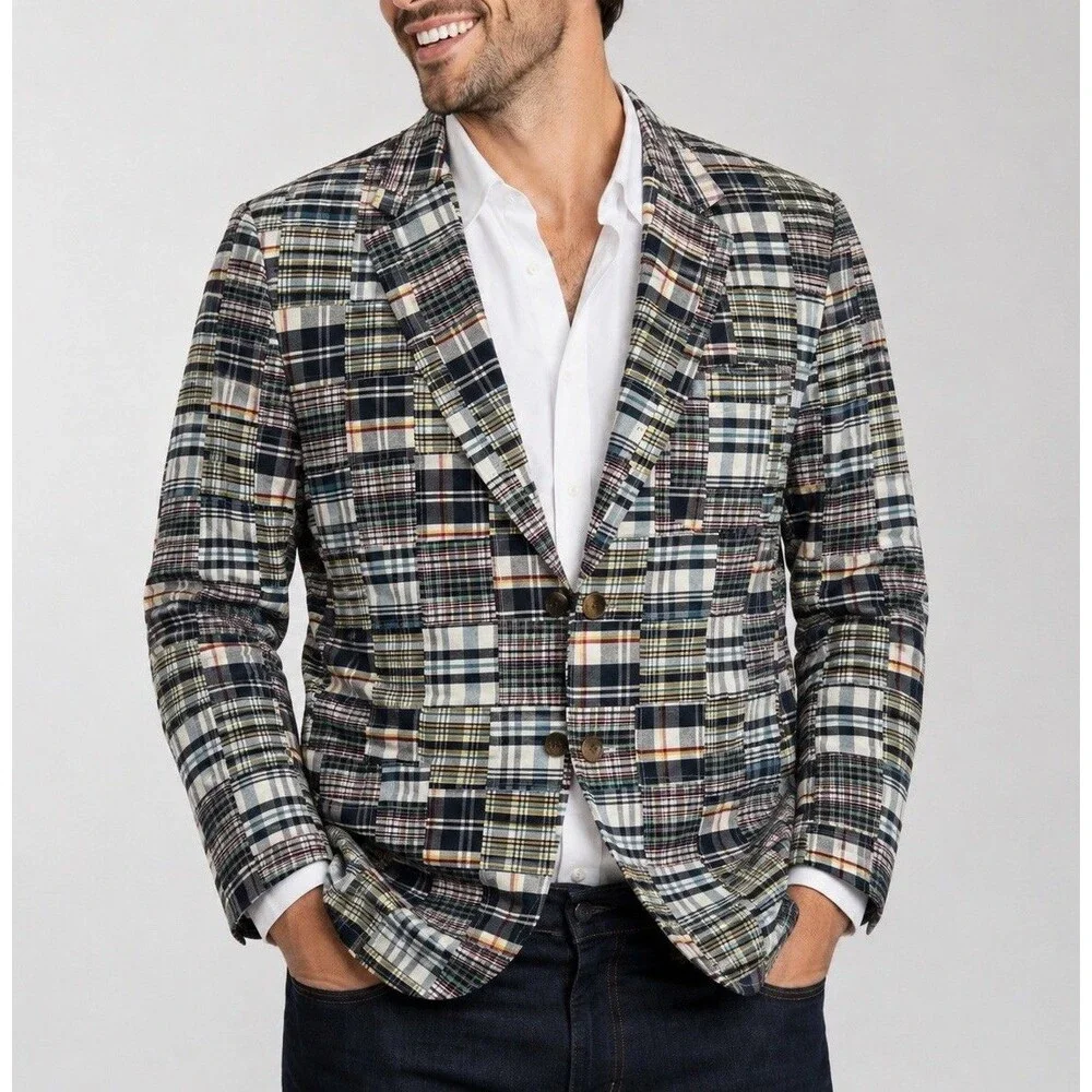 Grant Thomas Madras Patchwork Blazer Sport Coat Mens M Cotton Preppy Ivy Plaid